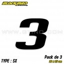 Pack de 3 stickers num&eacute;ros "3" NOIR autocollant
