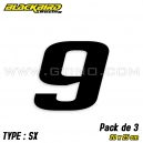 Pack de 3 stickers num&eacute;ros "9" NOIR autocollant
